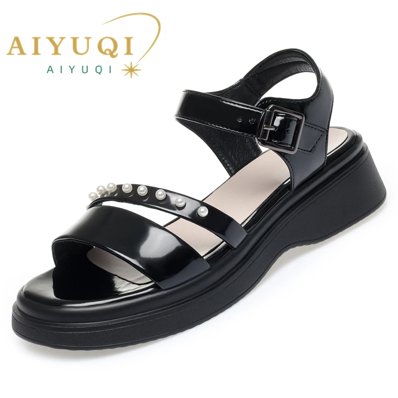 AIYUQI Women Sandals Wedge 2023 New Summer Genuine Leather Women Sandals Fashion Roman Open-toed Sandals Women
