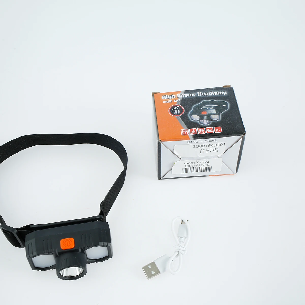 

New USB Rechargeable LED Headlamp IPX5 Waterproof Headlight with 1200mAh Battery Adjustable 90° Rotating Head Flashlight with 3