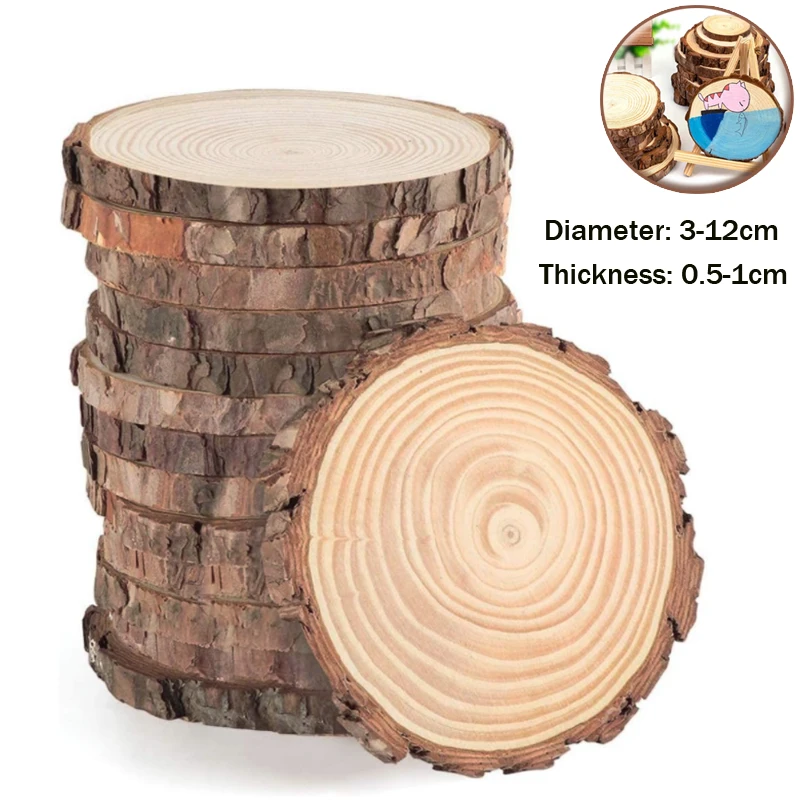 

3-20cm Thick Natural Pine Round Unfinished Wood Slices Circles With Tree Bark Log Discs DIY Crafts Wedding Party Painting 3-10pc