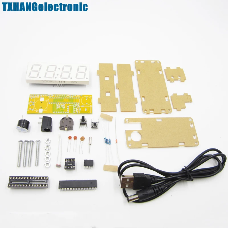 

DIY Kit Blue LED Electronic Clock Microcontroller Digital Clock Time Thermometer diy electronic kit