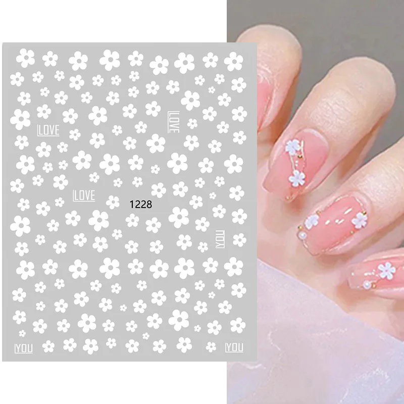 

Stickers Nail Art Charms Accesorios Designer Supplies Pegatinas Decorations Autocollant Ongle Manicura Flowers White Bronzing