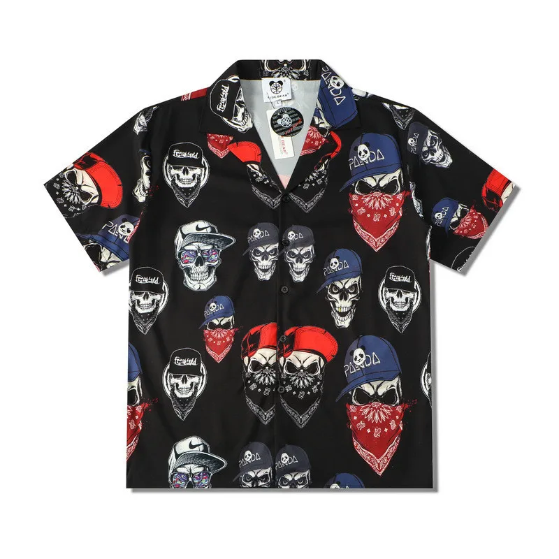 

Mens Hip Hop Streetwear Hawaiian Shirt Short Sleeve Skull Printed Hawaii Shirts For Men Holiday Beach Shirts Camisa Masculina