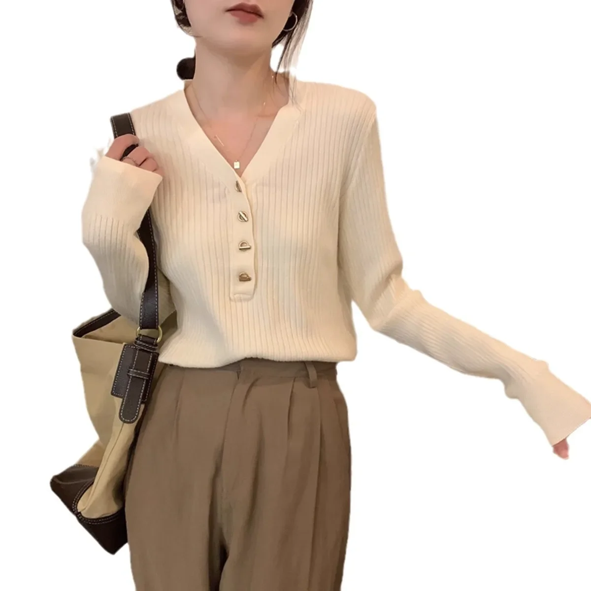 2023 женский вязаный топ с v-образным вырезом свитер высокого класса внутреннее