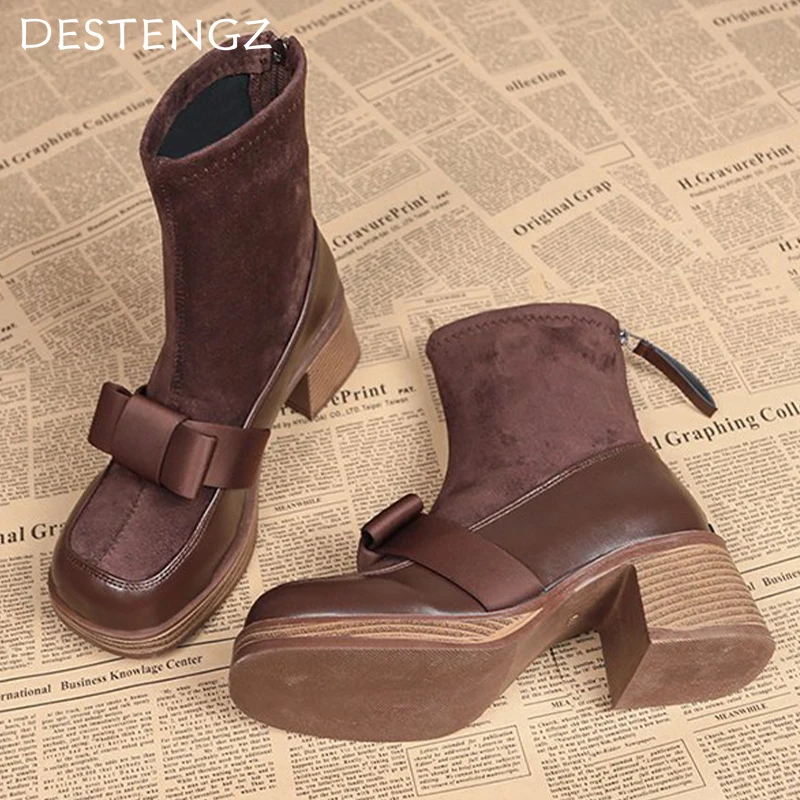 Замшевые женские ботильоны на платформе женская обувь массивном каблуке высоком