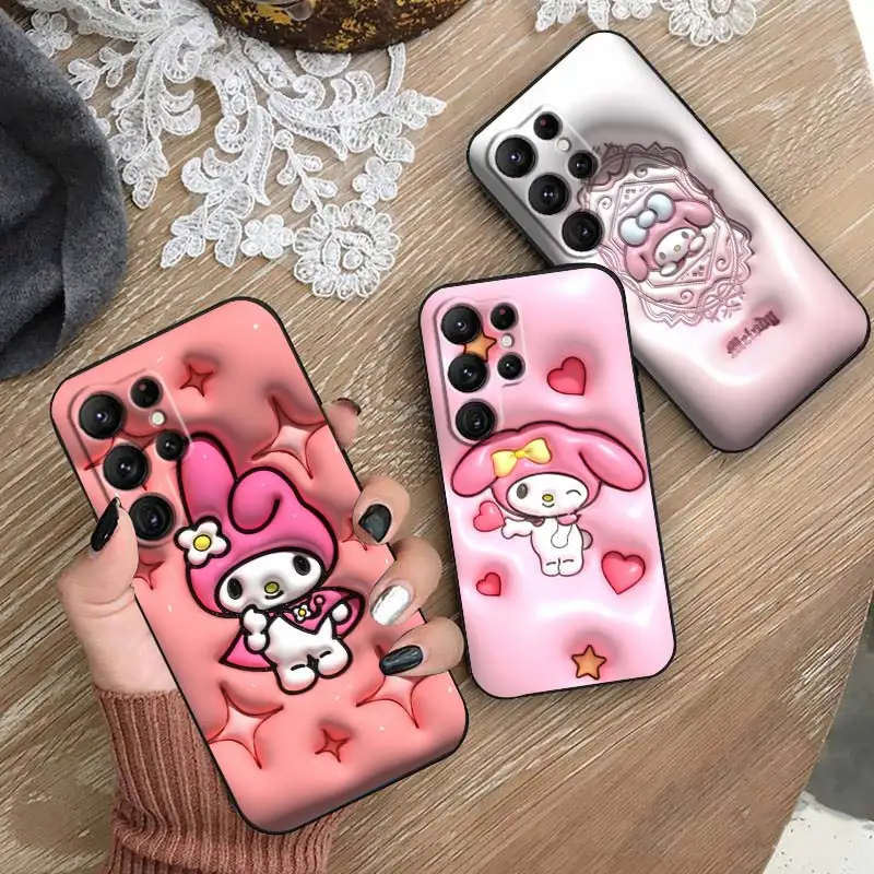 

3D Vision Sanrio Melody Phone Case For Samsung Galaxy S23 S22 S21 S20 FE Ultra Pro Lite S10 S9 S8 Plus S7 5G Black Cover