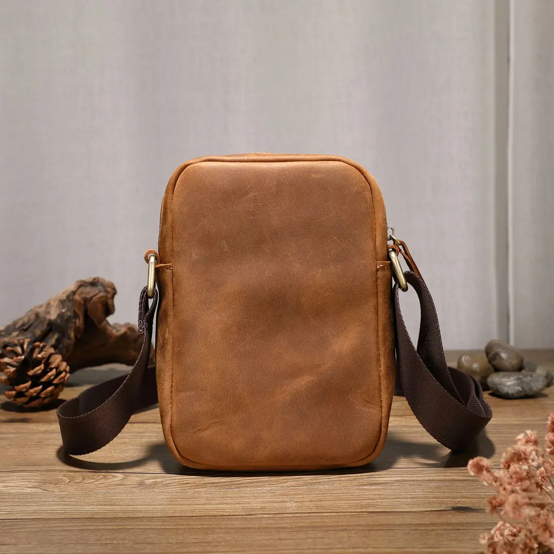 Small Fashion Shoulder Bag for Men Genuine Leather Messenger Bag Male Single Sling Crossbody Bag Men's Handbag Tote