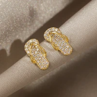 gold slippers ladies small stud earrings korean fashion rhinestone jewelry 2022 exquisite personality girls daily wear earrings