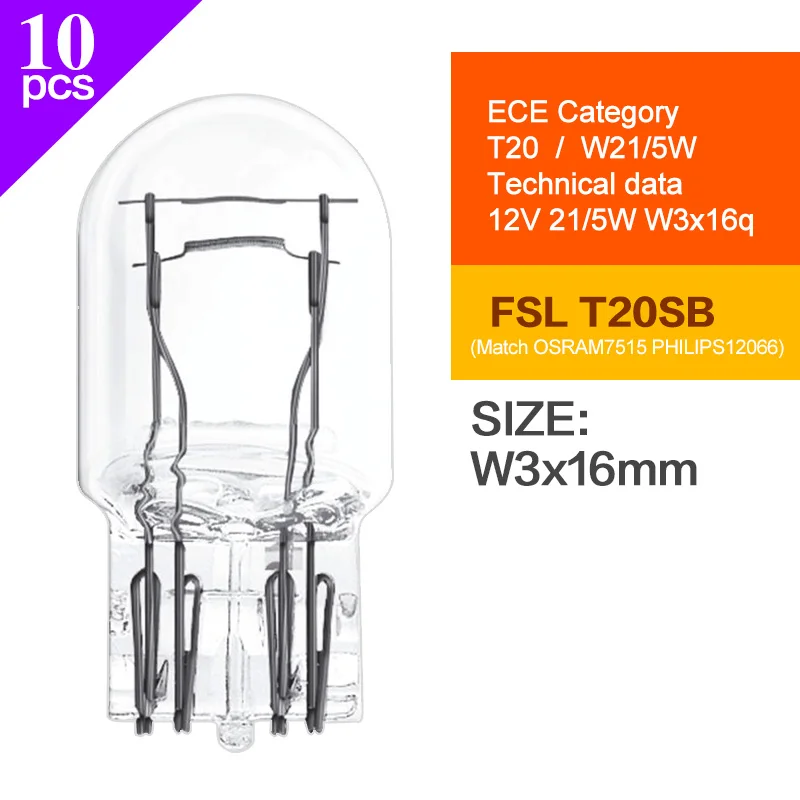 

Автомобильные сигнальные лампы, 10 шт., индикатор T20, задний стоп-сигнал, галогенные лампы 12 В, WY21W W21/5 Вт OSRAM 7504 7505 7515 12065/12066
