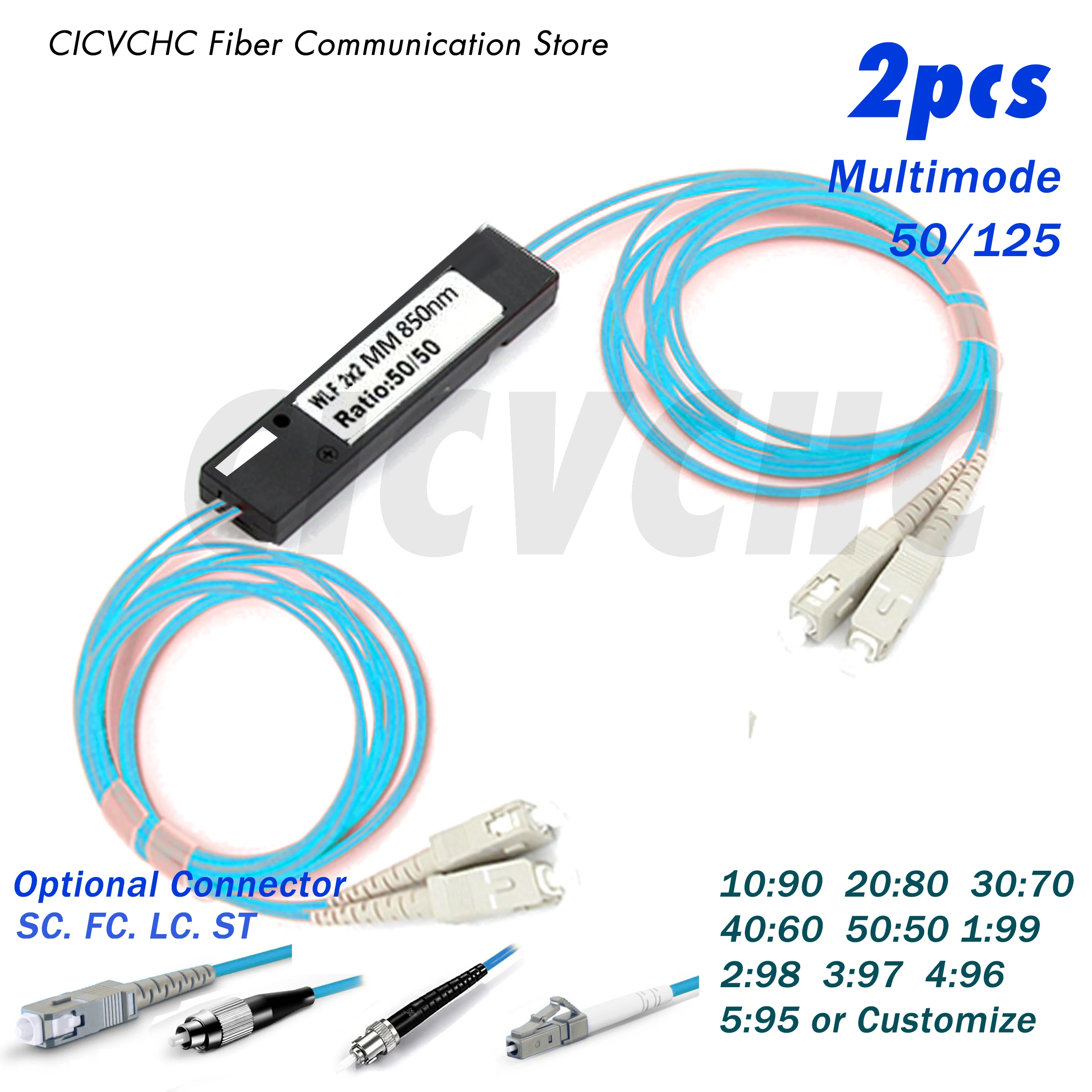 2pcs 2X2 FBT Coupler, Multimode 50/125, ABS 3.0mm Loose Tube