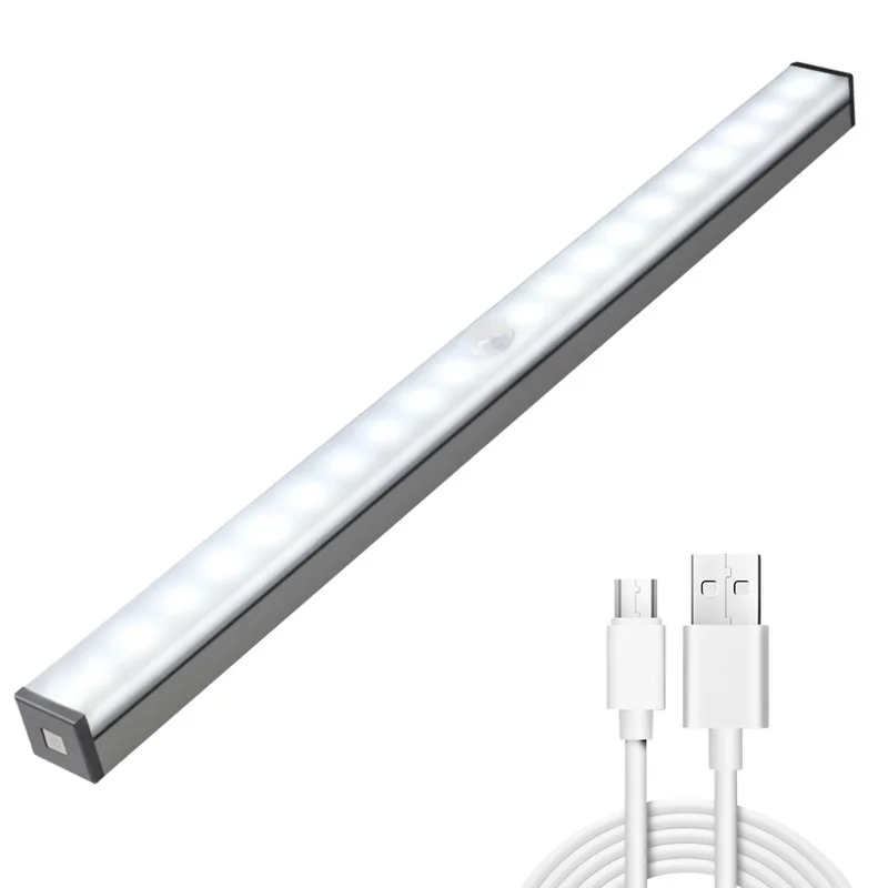 Luz LED con Sensor de movimiento para debajo del armario, lámpara portátil recargable por USB, sensible, automática, para pared, dormitorio, cocina, 1 ud.