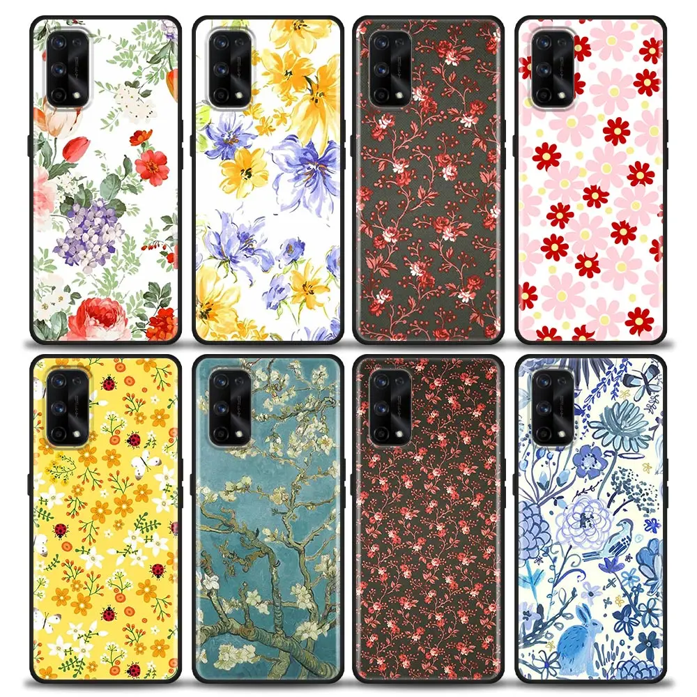 

Hand Painted Flower Phone Case for Realme 5 6 7 X7 X50 5G Pro Case Ultra 7i C3 C11 C15 XT Soft Silicone Cover