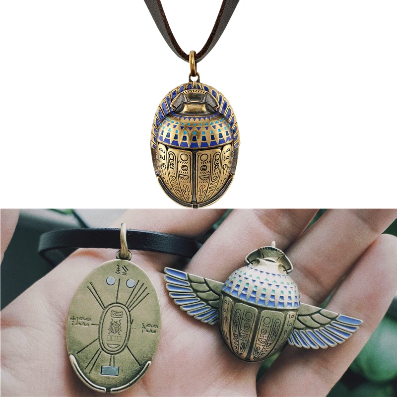 Superhero Moon Knight Cosplay Egyptian Scarab Compass Necklace Pendant Unisex Jewelry Prop Accessories Halloween