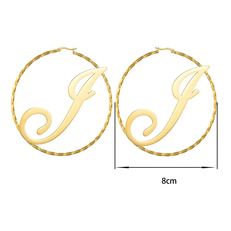 

Custom Name Earrings 75mm Stainless Steel Personalized Initail Earrings Name Hoops Letter Earrings Twisted Hoop Custom Earrings