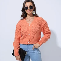 vintage jacquard v neck short knitted cardigans women single breasted loose casual knitted sweaters autumn winter warm cardigans