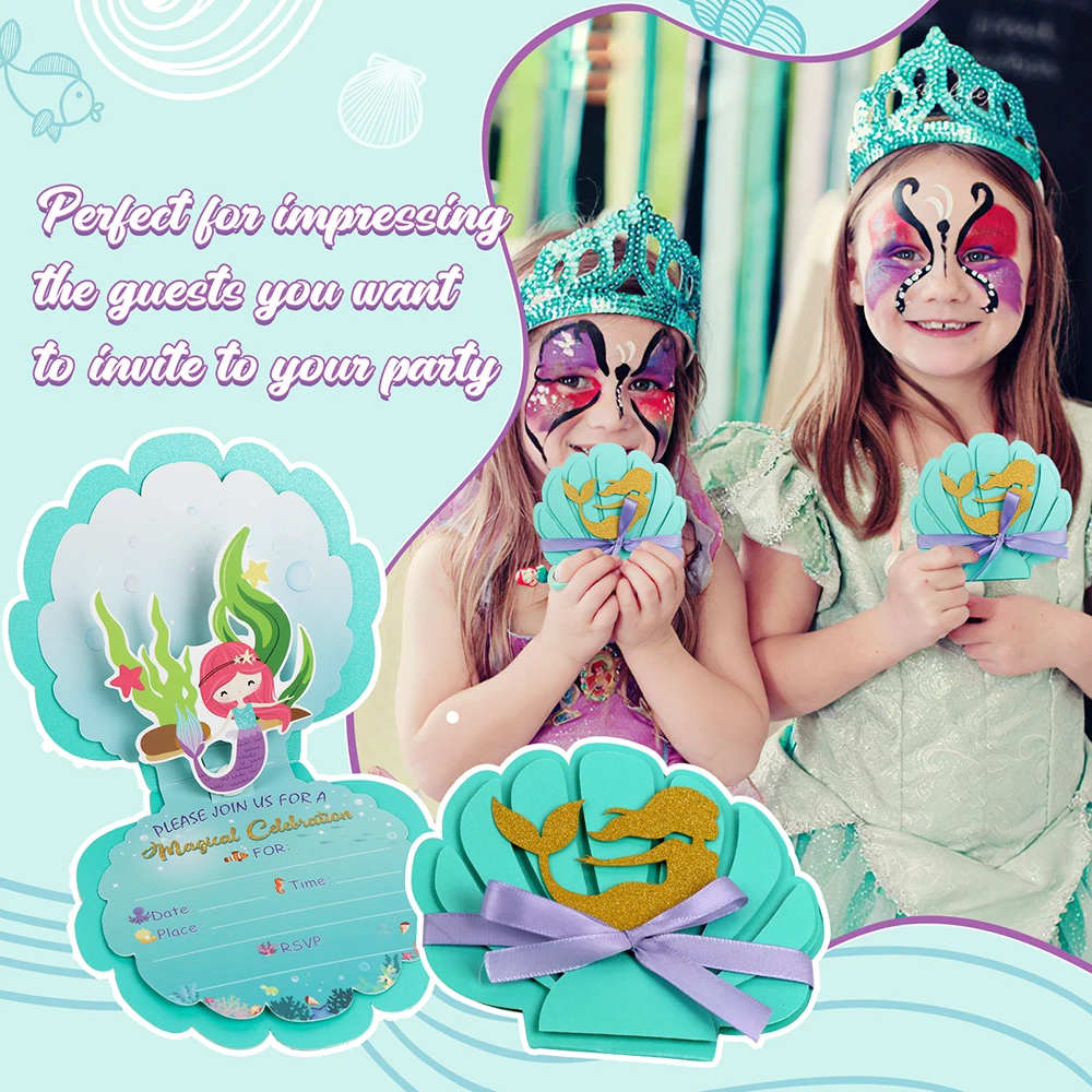 

OurWarm Mermaid Invitation Card Kids Gifts Birthday Candy Box Party Baby Shower Wedding Decor Sea Shell Envelope Guests Favors