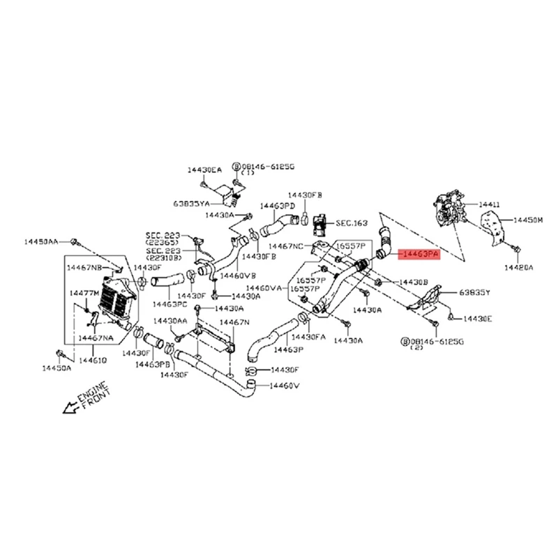Автомобильный турбоохладитель 144633XN8A шланг для Nissan NV350 14463-3XN8A автозапчасти