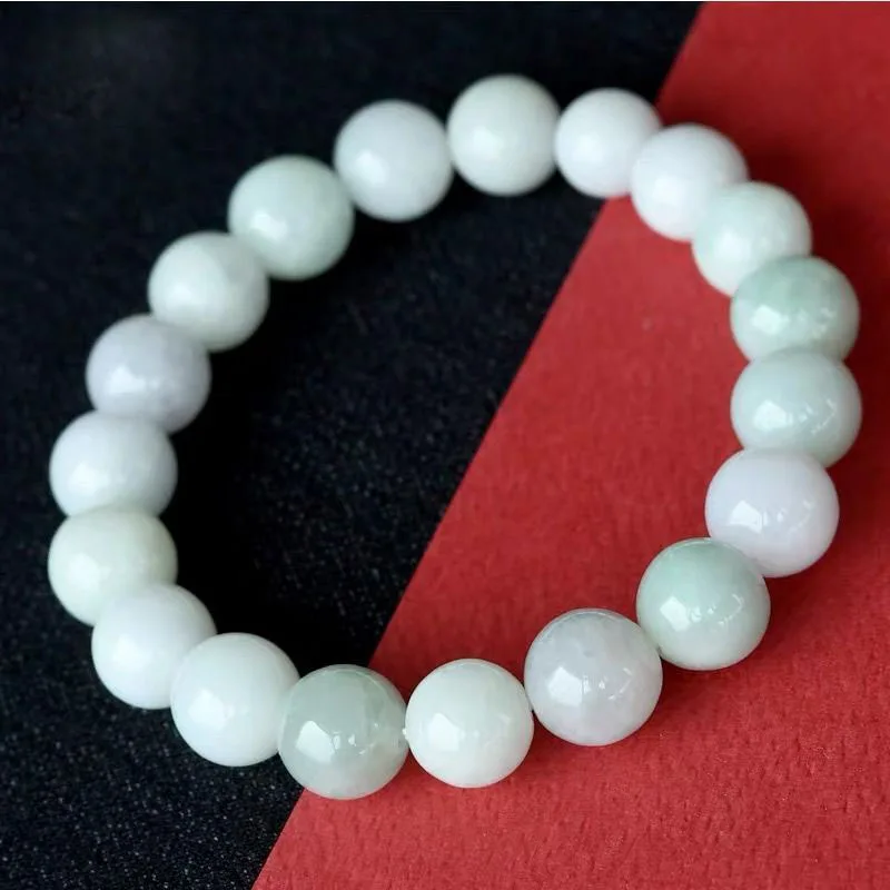 Natural Jadeite 8-10mm Burma Jade Round Beads Elastic Bracelet Jewellery Accessorie Handmade Diy Man Woman Luck Amulet Bracelets
