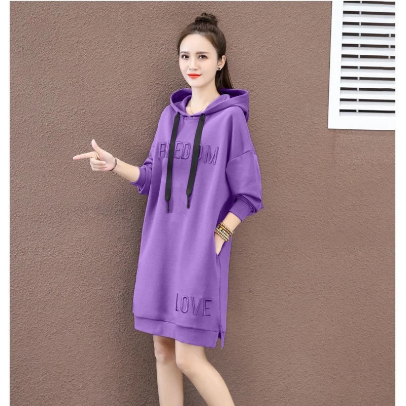 

Новинка Осень-зима 2022, повседневное свободное тонкое вельветовое платье-свитер средней длины с вышитыми буквами для женщин