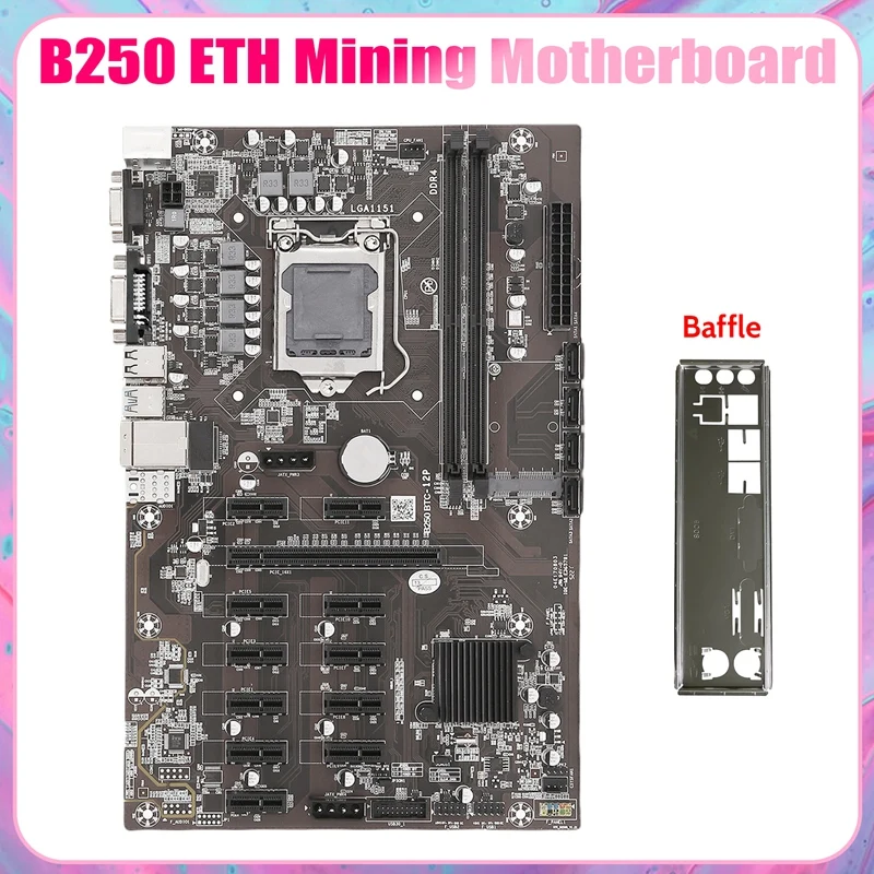 

NEW-B250B ETH Mining Motherboard+Baffle LGA1151 DDR4 12Xgraphics Card Slot MSATA SATA3.0 USB3.0 For BTC Miner Motherboard