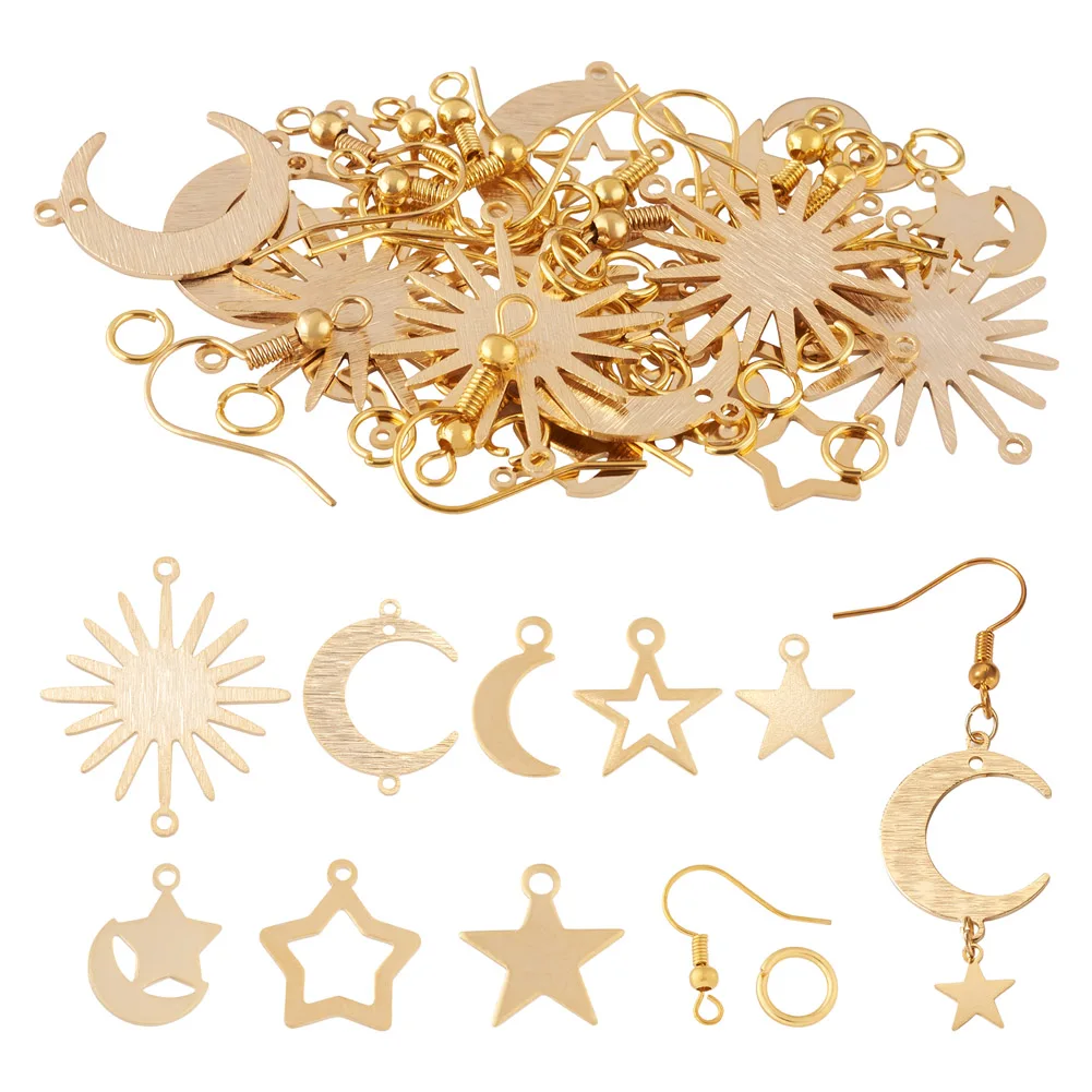 

1 Set DIY Star Moon Sun Drop Earring Making Kit Brass Charms Links Earring Hooks Iron Jump Rings for Jewelry Making DIY Craft