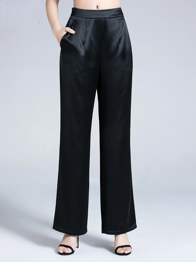 Summer Silk Pants women Thin loose Pants for Women Wide-leg Pants High Waist Straight korean style Mulberry Silk Trousers zm2743