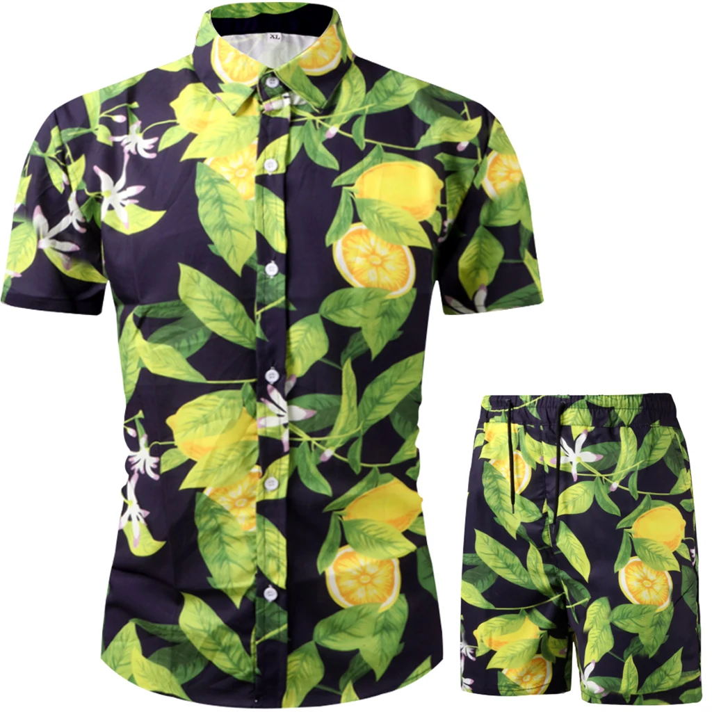 

2 Piece Sets Summer Men Hawaiian Shirt For Men Shorts Set Floral Print Outfits Beach Wear Clothing For Men 2022 Clothes Casual