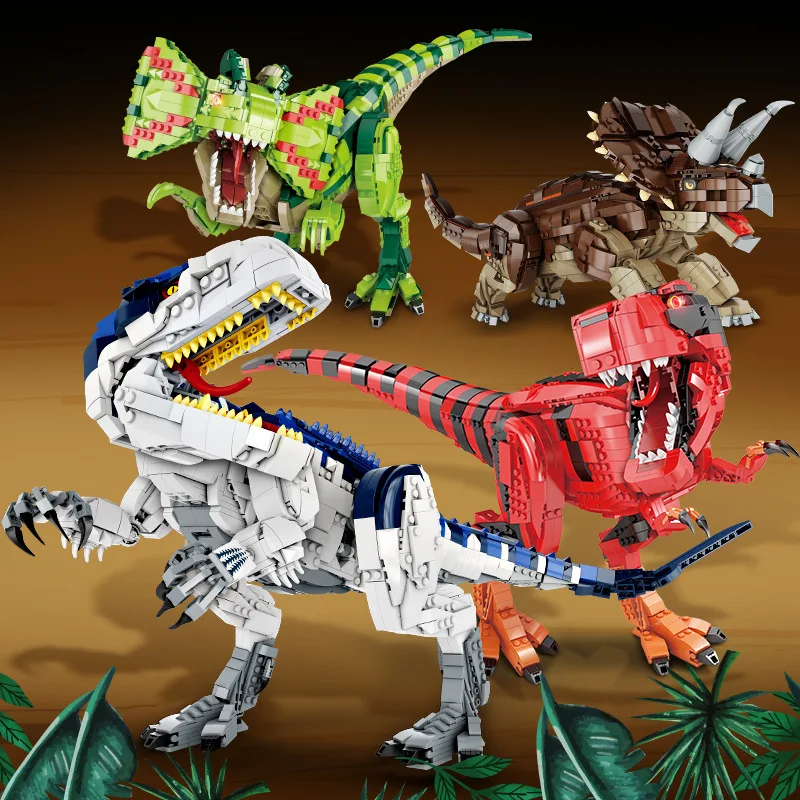 

Big Jurassic Triceratops Velociraptor Tyrannosaurus Rex Dinosaur World Model Building Blocks City Dino Bricks Children Toys