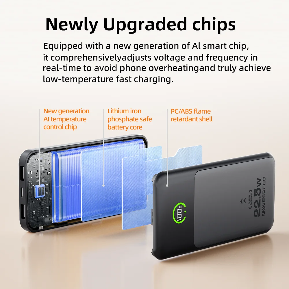 Фото 【CCC】Movespeed P19 LFP Аккумулятор Power Bank 10000 мАч Встроенный USB C-кабель Powerbank Внешнее зарядное устройство для iPhone Xiaomi Samsung №4