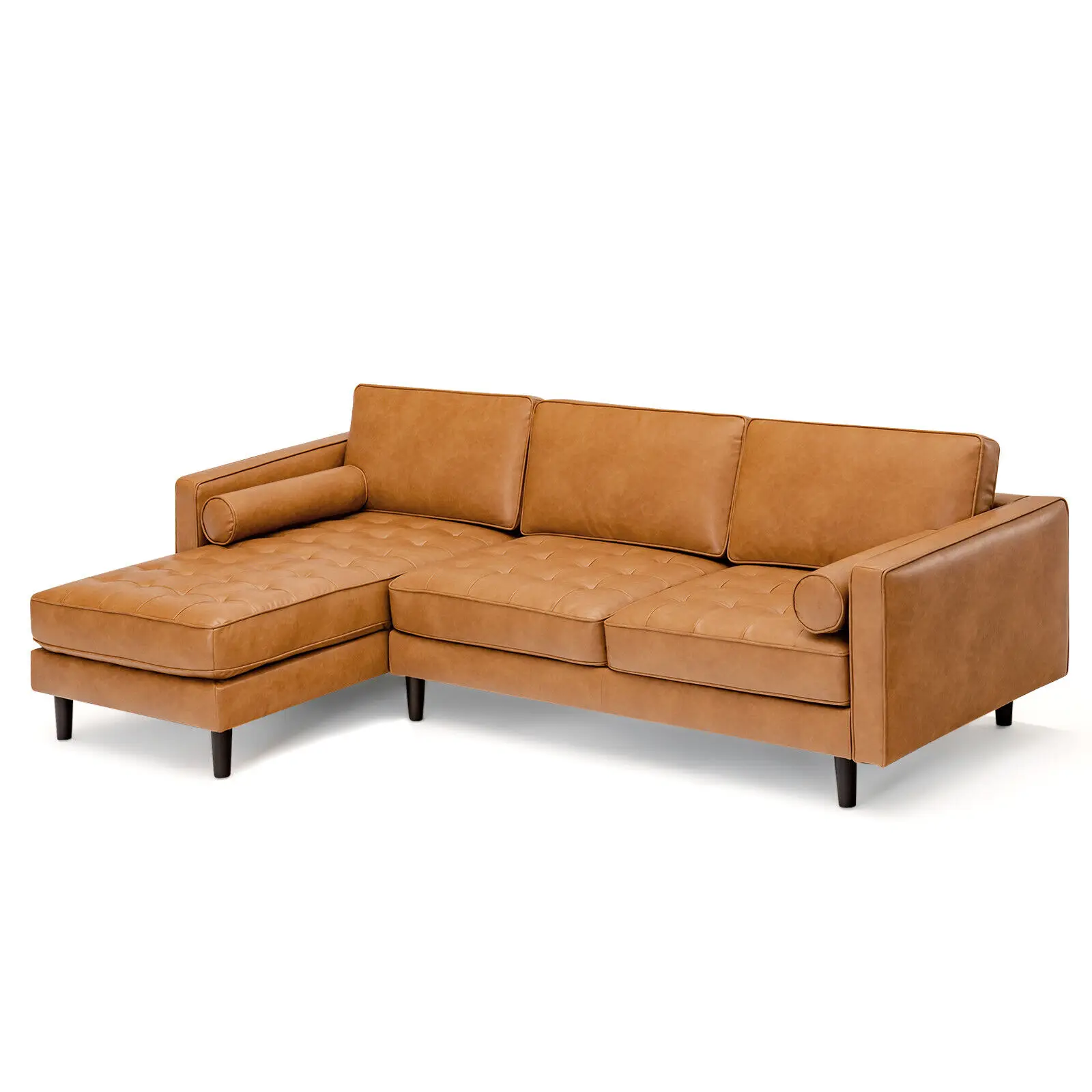 

Costway 105" Air Leather L-Shaped Sectional Sofa w/ Chaise Lounge & 2 Bolster Pillows