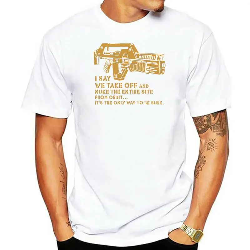 

Fashion 2022 Top Tee Mens ALIENS Nuke From Orbit T-shirt M41A PULSE RIFLE FILM HICKS RIPLEY ALIEN SLOGAN Print T Shirts Men