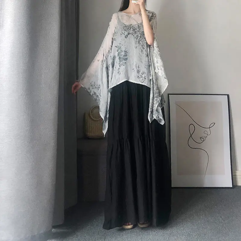 Женское длинное платье на бретельках летнее свободное большого размера 50 00 кг