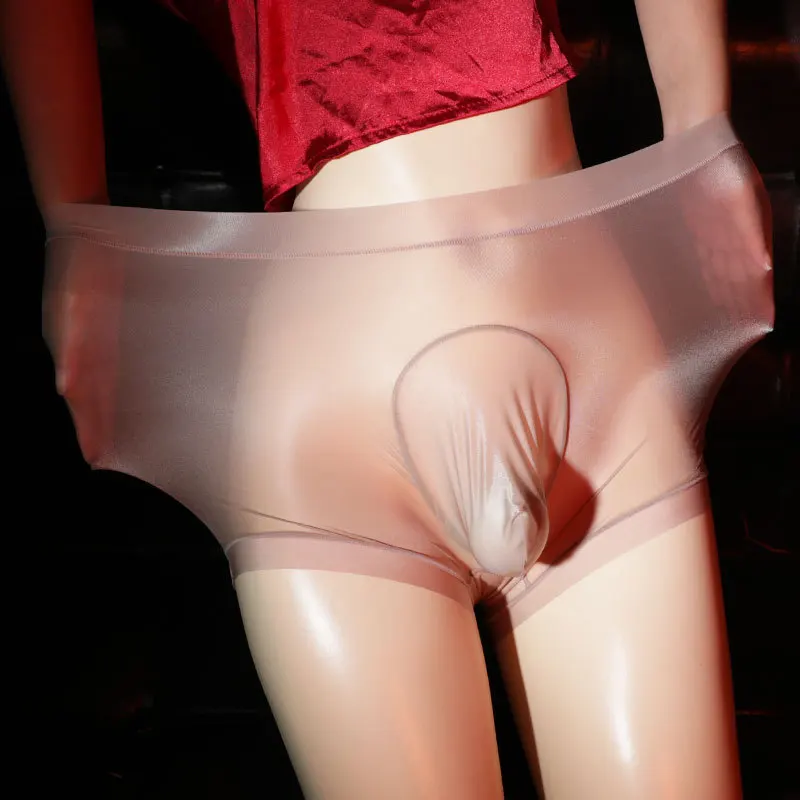 

Men See-through Lace Silky Sissy Peni Sleeve Gay Man Underwear Men's Boxers Underpants Transparent Glossy Ice Silk Panties