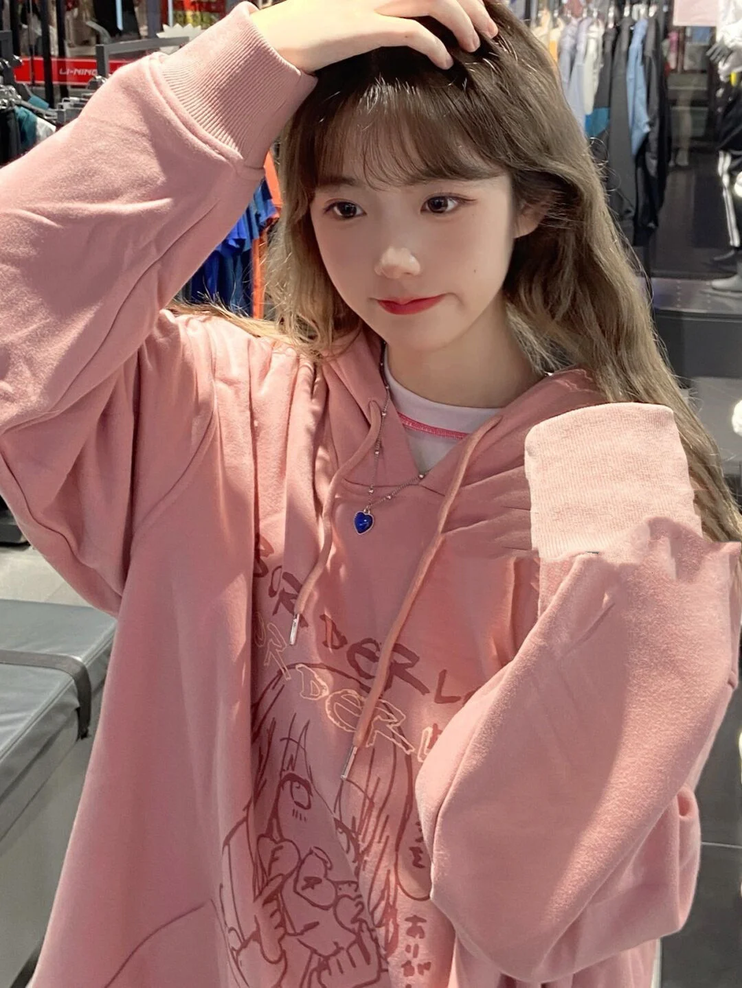 Женский свободный свитер с капюшоном розовая толстовка мультяшным принтом для