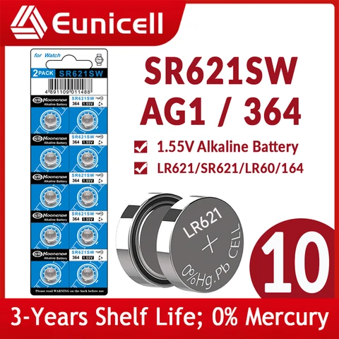 10 шт.-50 шт., щелочные кнопочные батарейки AG1 364A LR60 SR60 LR621 SR621 SR621SW 364 164 CX60 1,5 в, батарейки для часов 0% Mercury