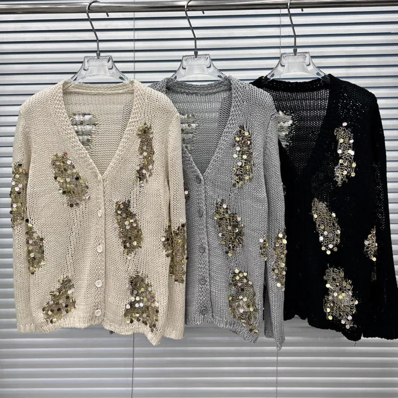 [ZOCI] Легкий роскошный шикарный однобортный вязаный кардиган ранней осени с