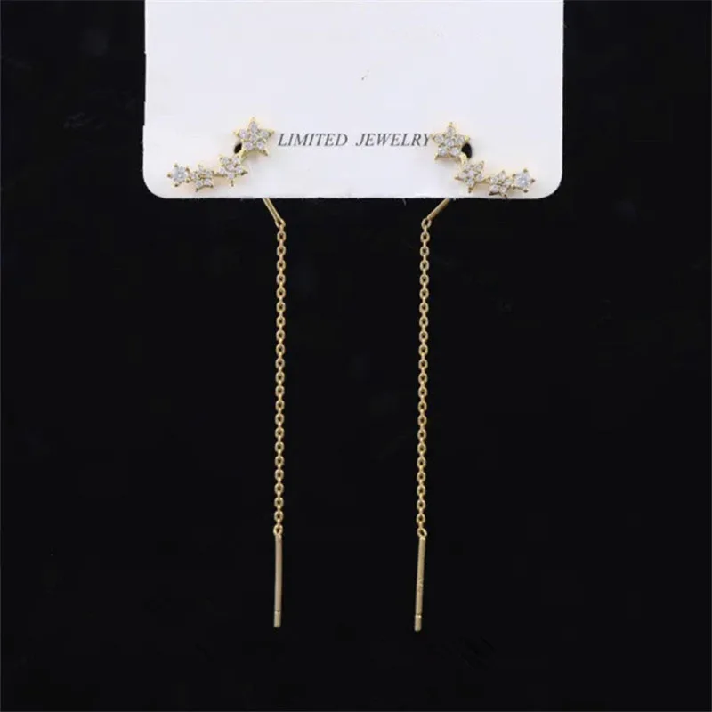 Trend Long Wire Tassel Thread Chain Climb Star Heart Beads Pendants Drop Earrings women's Straight Hanging Earings Jewelry images - 6