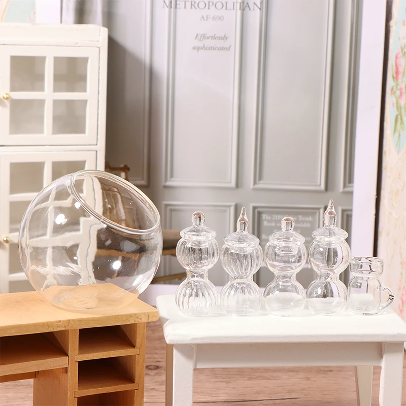 

1Pc 1:12 Dollhouse Miniature Transparent Jar Glass Vase Plant Growing Cup Glass Bottle With Lid Home Model Decor Toy