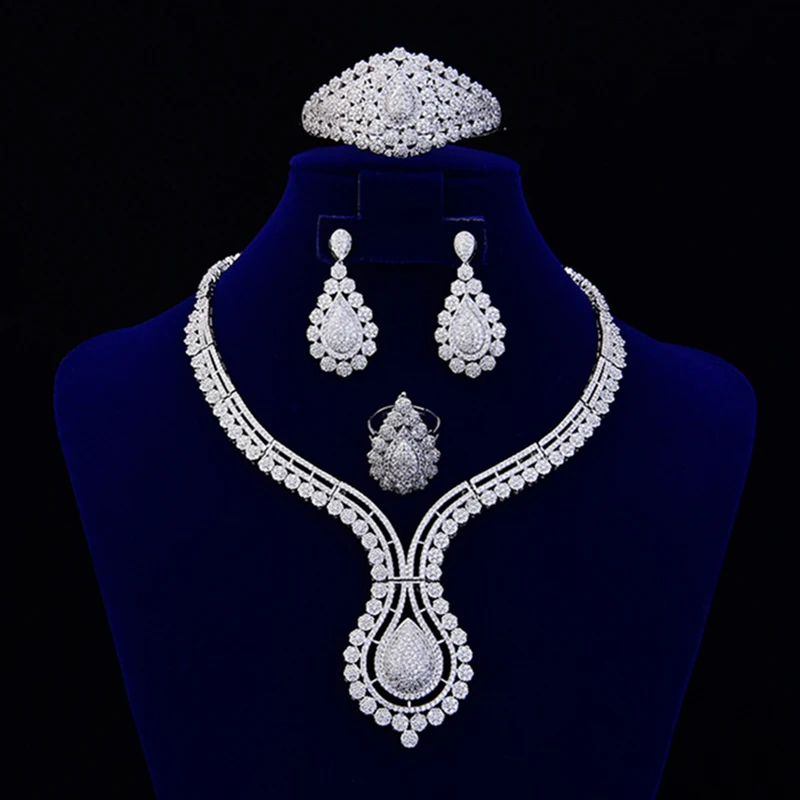 

Middle East New Waterdrop Zircon Bridal Wedding 4 Piece Jewelry Necklace Earrings Ring Bracelet Jewelry Set