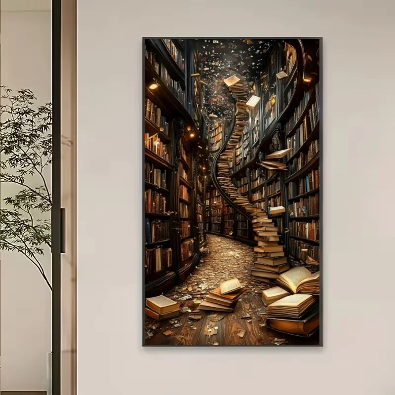 Фото Потрясающий набор для алмазной вышивки «Книжная полка с книгами», новый 2026, DIY, алмазная мозаика, животные, ручная работа, H №3