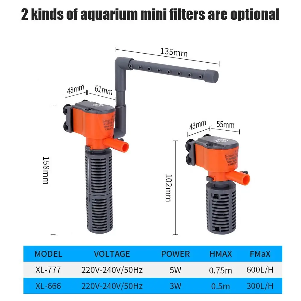 Аквариумный фильтр 3-в-1 погружная водяная помпа мини-фильтр кислорода для