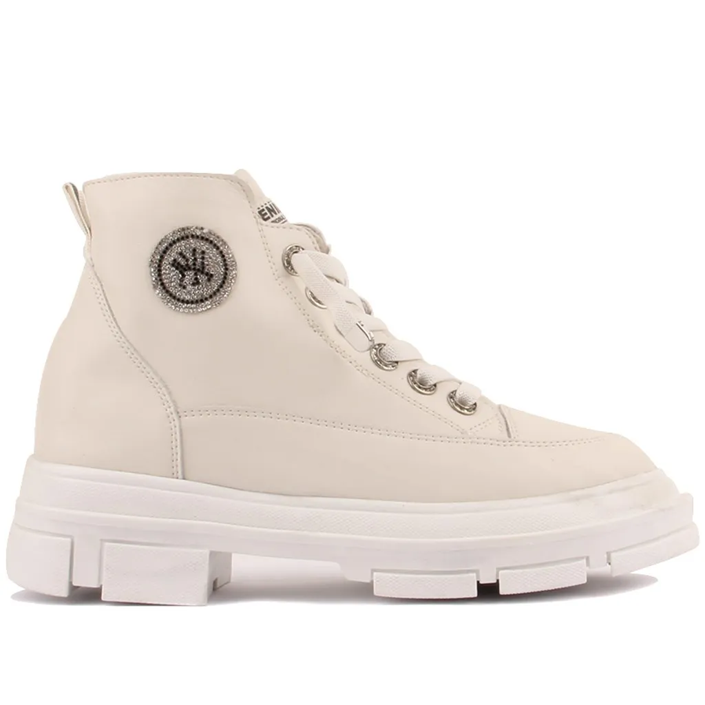 

Guja-White Color Lace-up Women's Sneaker Boots