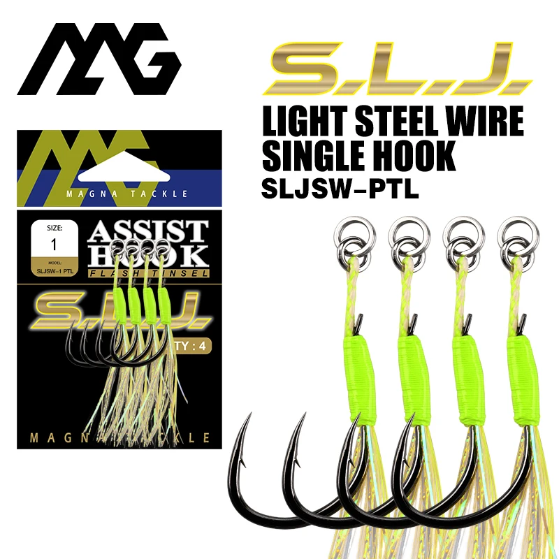 

MAG SLJSW-PTL Single Jig Hooks #1 1/0 2/0 3/0 Wire Slow Jigging Hooks Fishing Jighook Assis hooks Fishhooks Jig Hook