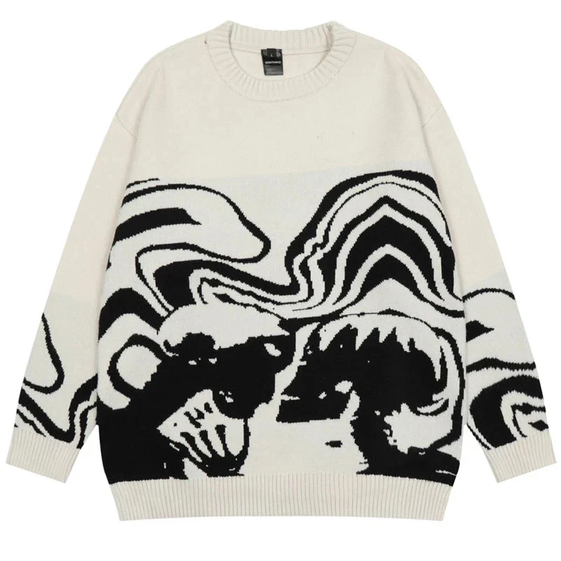 Винтажные вязаные свитера для мужчин забавный свитер с принтом черепа Осенние