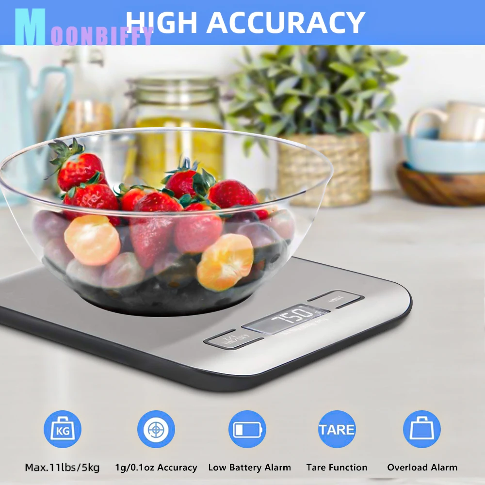 

Household Kitchen Scale Electronic Food Scale Baking Scale Weight Measuring Tool Stainless Steel Platform with LCD Display