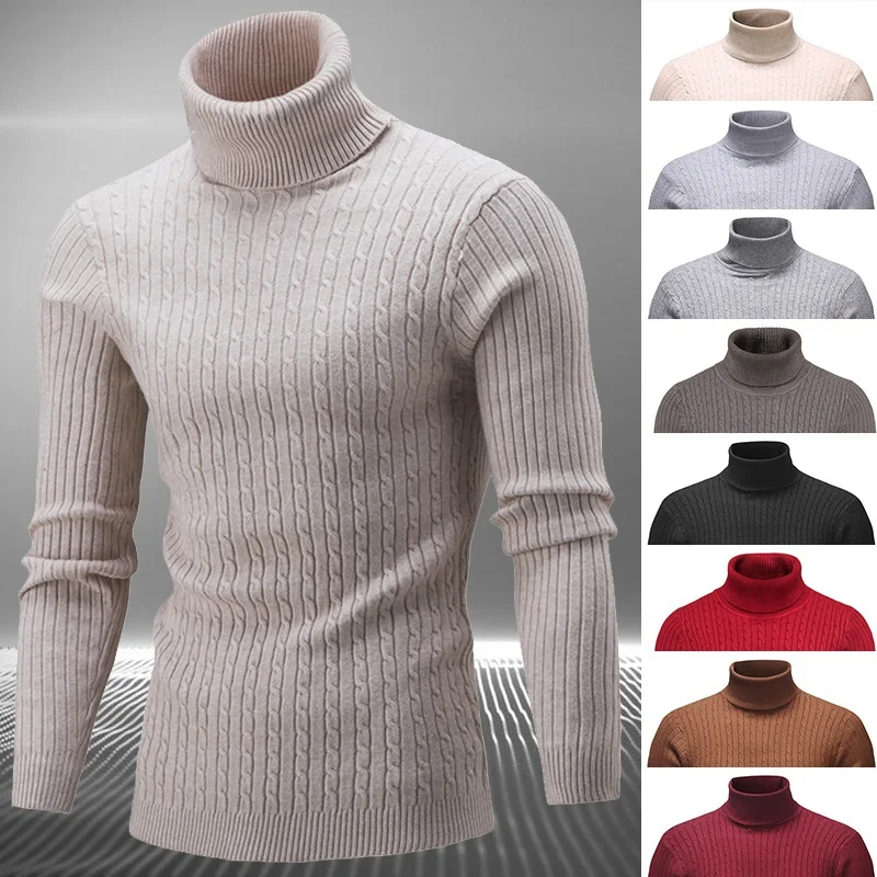 

Men Pullover Top Winter Turtle Neck Long Sleeve Thick Warm Sweater Slim Pullover Twist Knitwear Elasticity Knitwear Plus Size