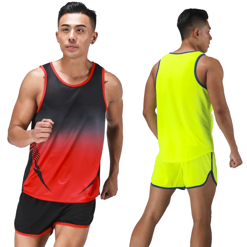 Men Track And Field Sets Thin Summer Running Vest Shorts Quick Dry Marathon Tracksuit Sportwear Prints Training Suits