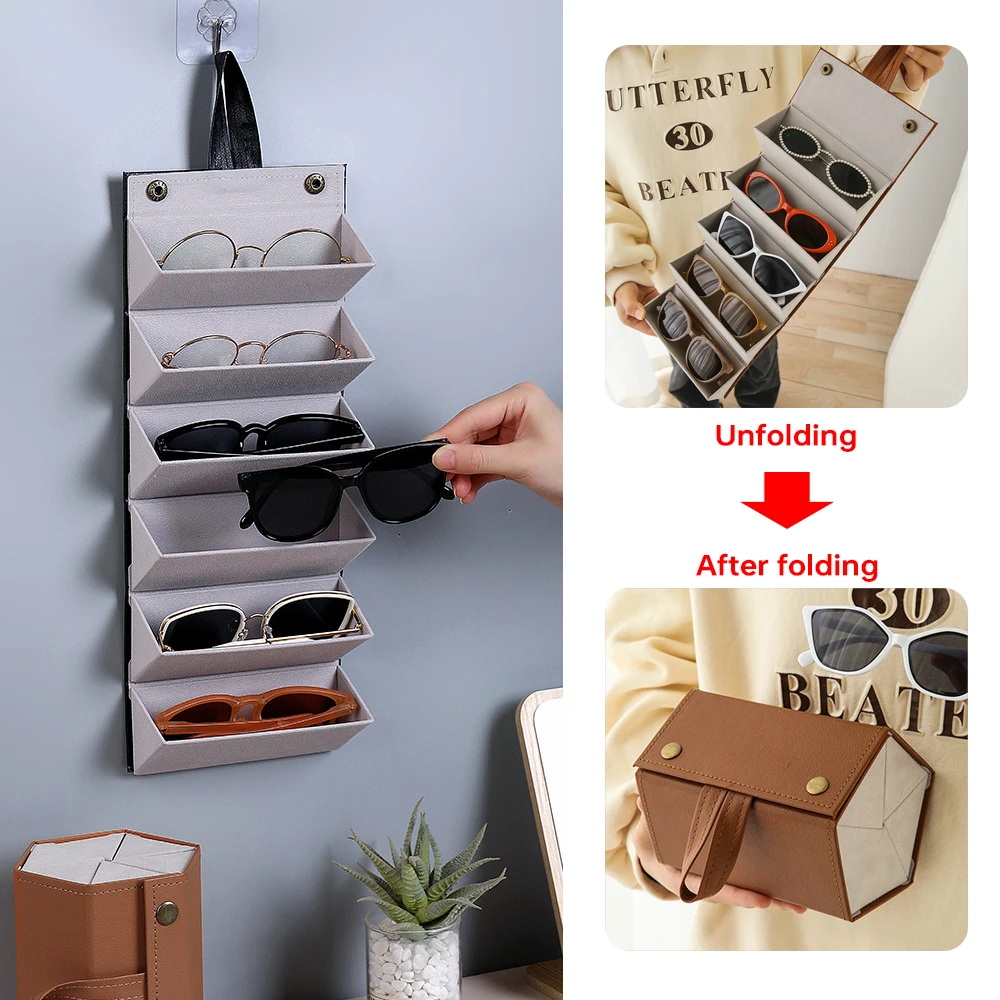 

3/4/5/6 Grids Sunglasses Organizer Travel Organizers Accessories Storage Box for Glasses Portable FoldableWall Hanging Case