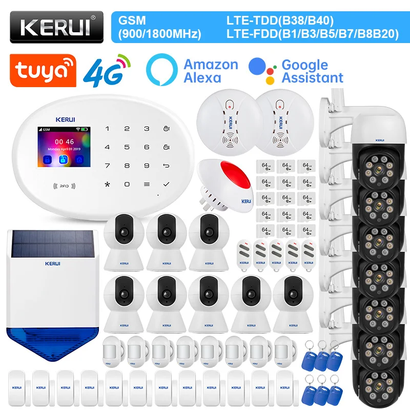 KERUI W204 Alarm System 4G WIFI GSM Alarm Tuya Smart Support Alexa Anti-pet Motion Sensor Outdoor Solar Siren RFID Card