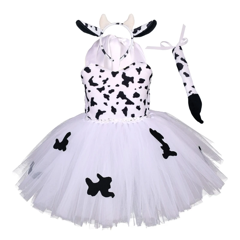 

Girls Cow Tutu Dress Outfit Zoo Animal Kid Christmas Costumes Toddler Baby Girl Performance Birthday Jungle Party Dress