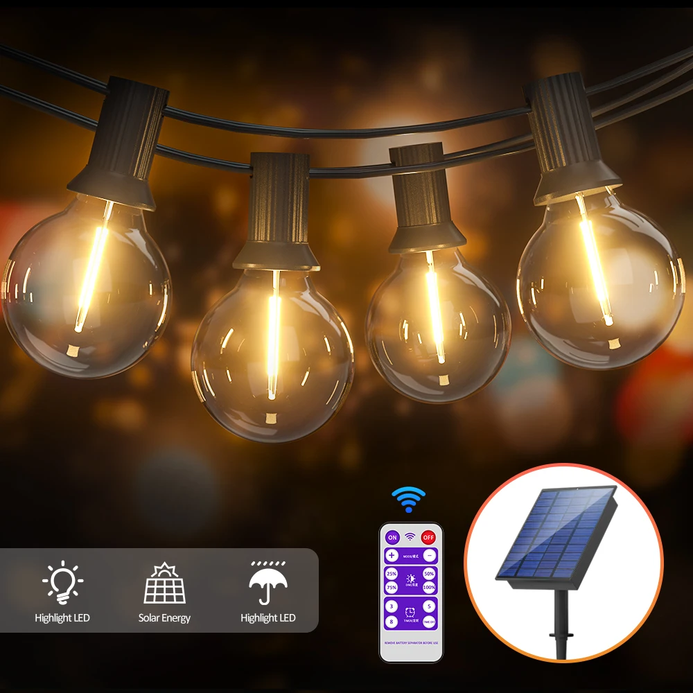 

Solar String Lights, G40 Shatterproof LED Solar String Light Outdoor Umbrella Lights with 20 Bulbs Patio Waterproof Lights